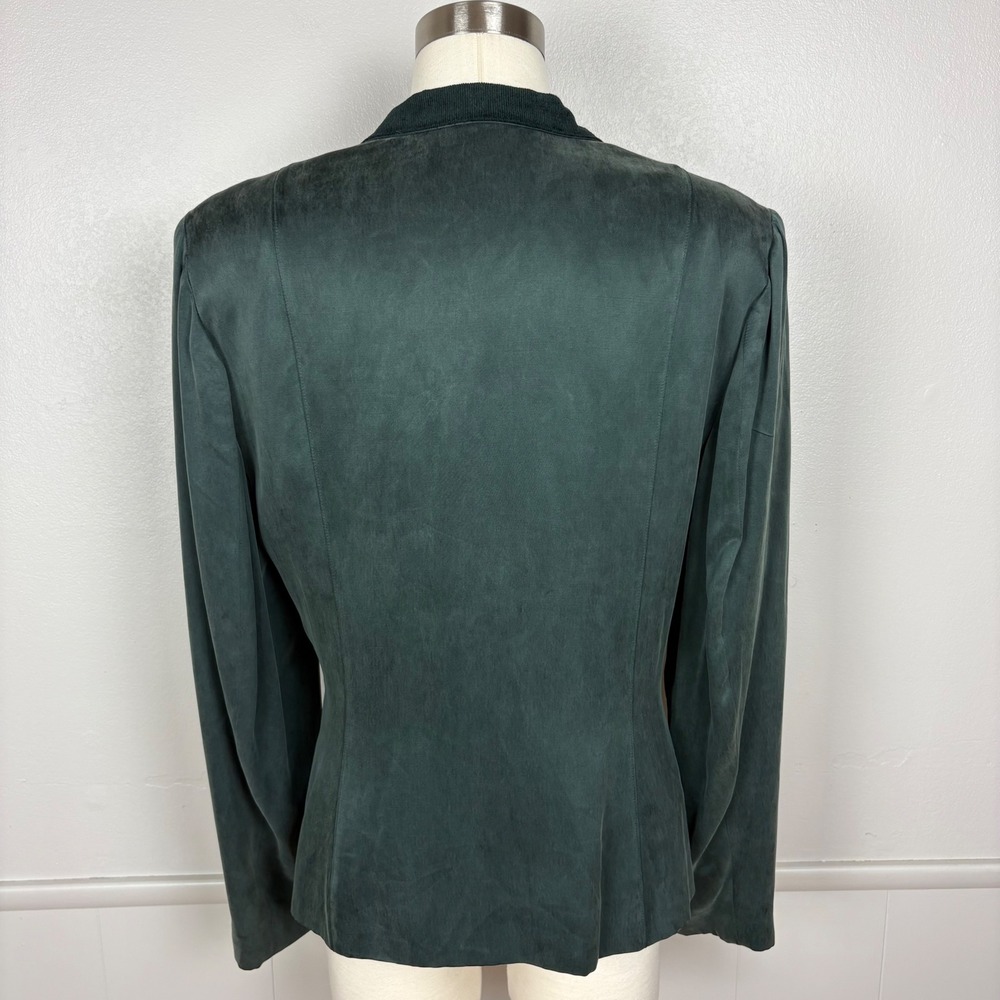 Dorothy Schoelen Platinum Vtg Wrap Jacket Blazer Size L Dark Green Chenille Trim - Picture 8 of 13